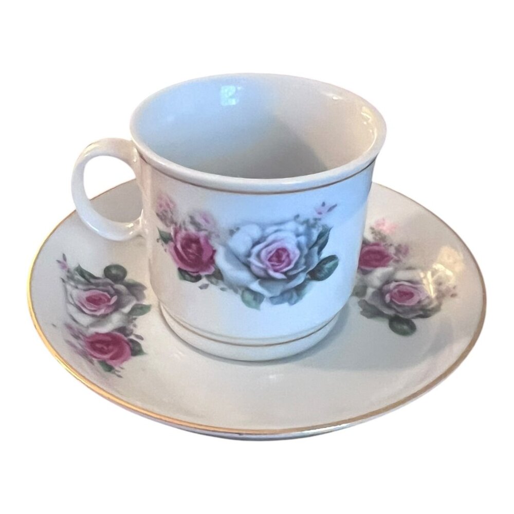 Vintage Liling Porcelain Tea Cup and Saucer Rose Set Coffee Demitasse Espresso